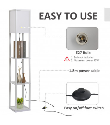 Floor Lamp White 26cm x 26cm x 160cm 4-Tier Floor Lamp with Storage Shelf