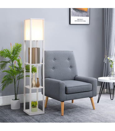 Floor Lamp White 26cm x 26cm x 160cm 4-Tier Floor Lamp with Storage Shelf