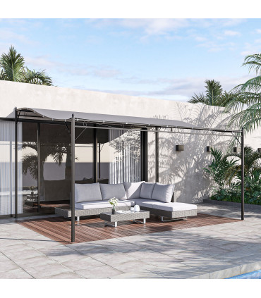 Metal Wall Gazebo 4x3 M Grey Canopy Elegant Design Rust-Resistant Durable