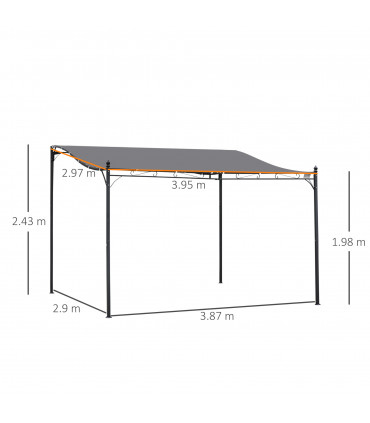 Metal Wall Gazebo 4x3 M Grey Canopy Elegant Design Rust-Resistant Durable