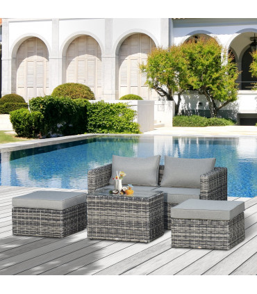 Outdoor Seating Set PE Rattan Mixed Grey 73cm x 73cm x 65cm 5 Pcs Armchair