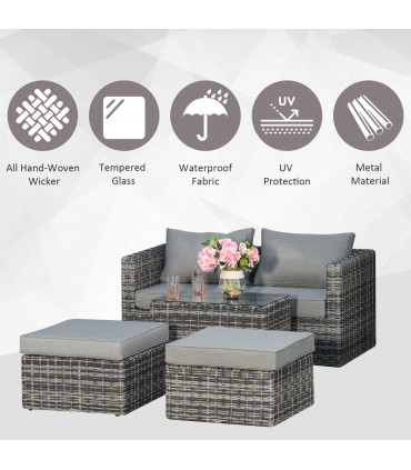 Outdoor Seating Set PE Rattan Mixed Grey 73cm x 73cm x 65cm 5 Pcs Armchair