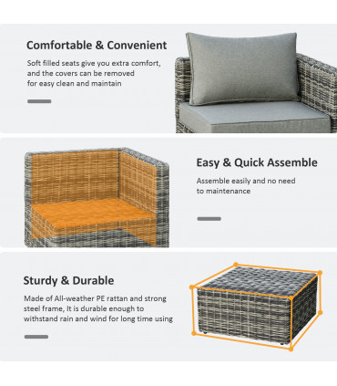 Outdoor Seating Set PE Rattan Mixed Grey 73cm x 73cm x 65cm 5 Pcs Armchair