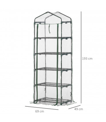 Steel 5 Tier Greenhouse OutdoorPortable Shed Metal Frame Transparent 69x49x193cm