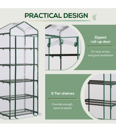 Steel 5 Tier Greenhouse OutdoorPortable Shed Metal Frame Transparent 69x49x193cm