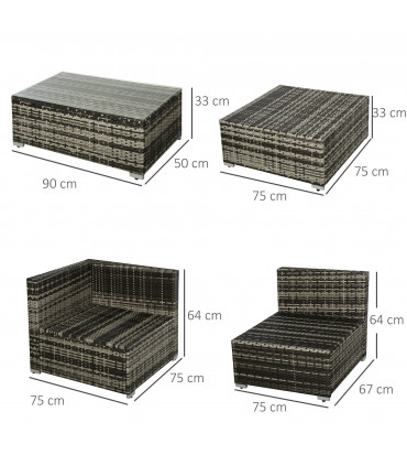 Garden 5 Pieces Rattan Sofa Set Wicker Sectional Cushion Patio Grey