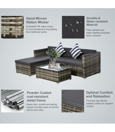 Garden 5 Pieces Rattan Sofa Set Wicker Sectional Cushion Patio Grey