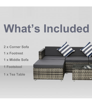 Garden 5 Pieces Rattan Sofa Set Wicker Sectional Cushion Patio Grey