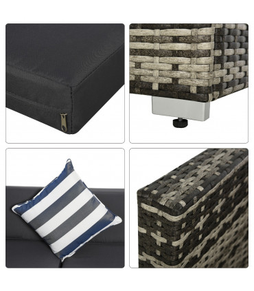 Garden 5 Pieces Rattan Sofa Set Wicker Sectional Cushion Patio Grey