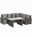 5-Seater Patio Dining Table Sets All Weather PE Rattan Sofa Cushions Grey