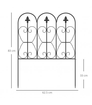 Garden Fencing Metal Border Edging Black 307W x 83H cm Elegant Pattern