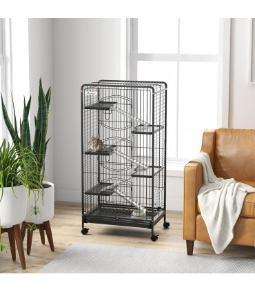 6 Levels Small Animal Cage for Rabbits, Minks, Chinchillas - Black