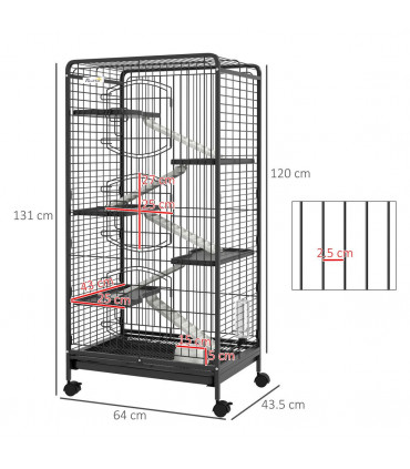 6 Levels Small Animal Cage for Rabbits, Minks, Chinchillas - Black