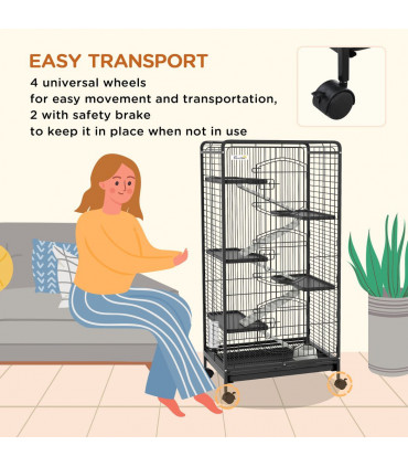 6 Levels Small Animal Cage for Rabbits, Minks, Chinchillas - Black