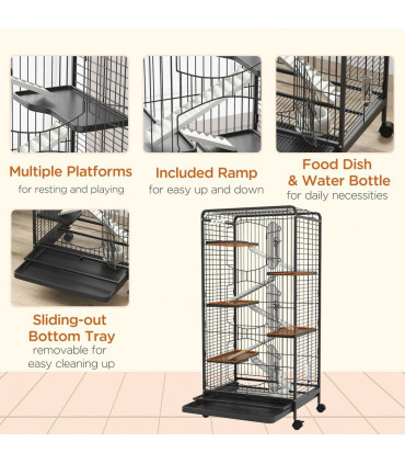 6 Levels Small Animal Cage for Rabbits, Minks, Chinchillas - Black