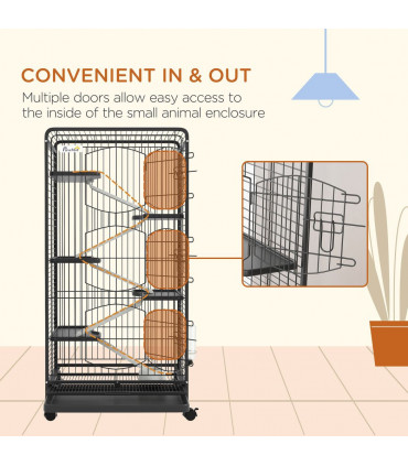 6 Levels Small Animal Cage for Rabbits, Minks, Chinchillas - Black