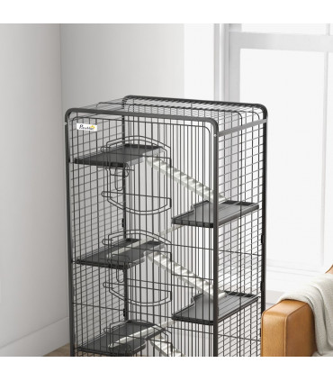 6 Levels Small Animal Cage for Rabbits, Minks, Chinchillas - Black
