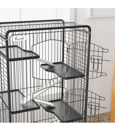 6 Levels Small Animal Cage for Rabbits, Minks, Chinchillas - Black
