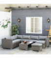 Garden & Patio PE Rattan Grey 142cm x 80cm x 66cm 6 PCs Wicker Corner Sofa Set