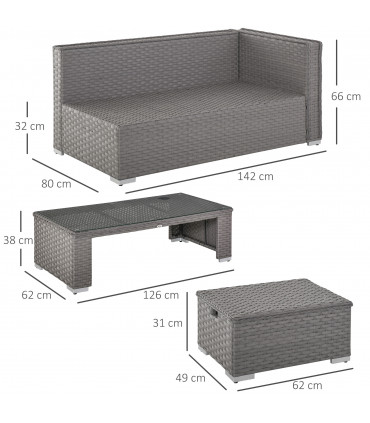 Garden & Patio PE Rattan Grey 142cm x 80cm x 66cm 6 PCs Wicker Corner Sofa Set