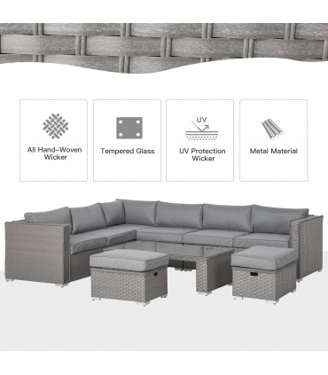 Garden & Patio PE Rattan Grey 142cm x 80cm x 66cm 6 PCs Wicker Corner Sofa Set