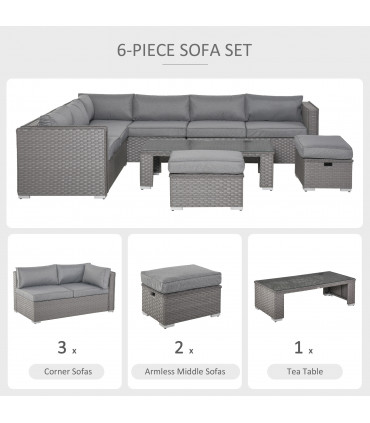 Garden & Patio PE Rattan Grey 142cm x 80cm x 66cm 6 PCs Wicker Corner Sofa Set