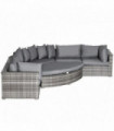 Rattan Grey 6-Seater Sofa Set Half Round w/ Cushions 169.5cm x 85cm x 64cm