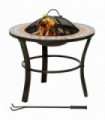 60cm Outdoor Fire Pit Table with Mosaic Outer, Spark Screen Cover and Fire Poker