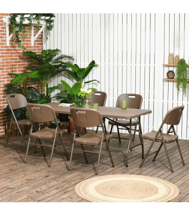Garden Dining Set 7 PCs HDPE Dark Brown Resin Rattan Foldable Table & Chairs