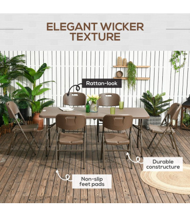 Garden Dining Set 7 PCs HDPE Dark Brown Resin Rattan Foldable Table & Chairs