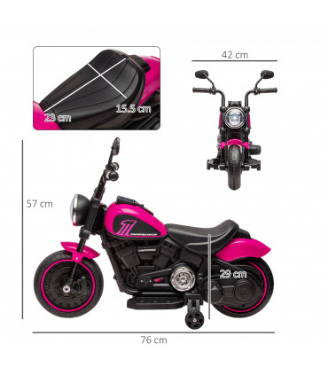 Pink 6V Electric Motorbike w/ Training Wheels - PP and Metal - 57x 76L x 42W cm