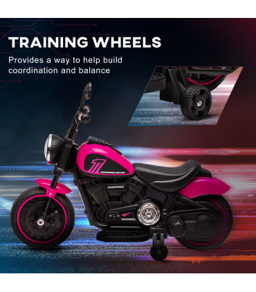 Pink 6V Electric Motorbike w/ Training Wheels - PP and Metal - 57x 76L x 42W cm