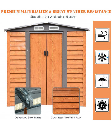 Metal Garden Shed House Brown 197.5L x 160W x 178-201H cm Storage Solution