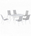 Outdoor Dining Set 6 Seater Grey Mesh Fabric 150cm x 90cm x 71cm Glass Table