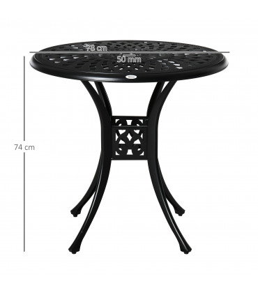 Garden Dining Table 78cm Round Black Cast Aluminium with Parasol Hole Outsunny