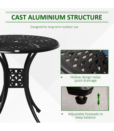 Garden Dining Table 78cm Round Black Cast Aluminium with Parasol Hole Outsunny