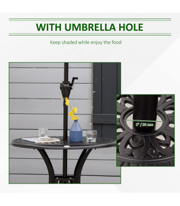 Garden Dining Table 78cm Round Black Cast Aluminium with Parasol Hole Outsunny
