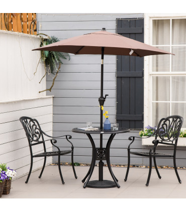 Garden Dining Table 78cm Round Black Cast Aluminium with Parasol Hole Outsunny