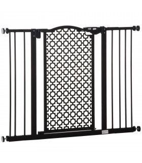 Pet Safety Gate 74-105 cm Pressure Fit Stair with Double Locking, Black Steel