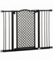 Pet Safety Gate 74-105 cm Pressure Fit Stair with Double Locking, Black Steel