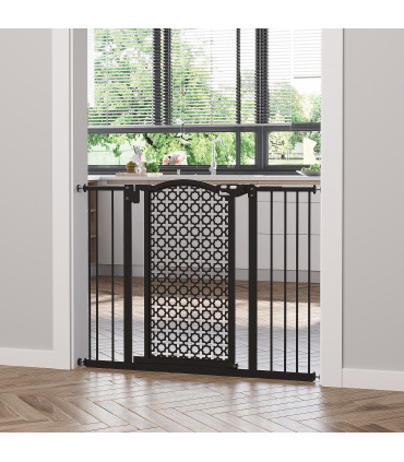 Pet Safety Gate 74-105 cm Pressure Fit Stair with Double Locking, Black Steel