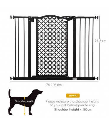 Pet Safety Gate 74-105 cm Pressure Fit Stair with Double Locking, Black Steel