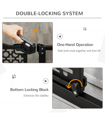 Pet Safety Gate 74-105 cm Pressure Fit Stair with Double Locking, Black Steel