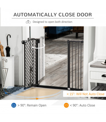 Pet Safety Gate 74-105 cm Pressure Fit Stair with Double Locking, Black Steel