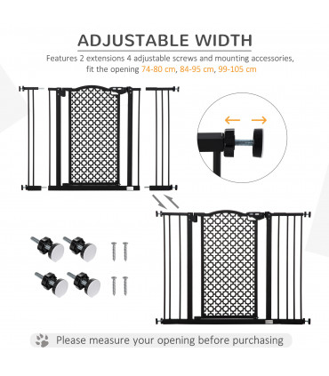 Pet Safety Gate 74-105 cm Pressure Fit Stair with Double Locking, Black Steel