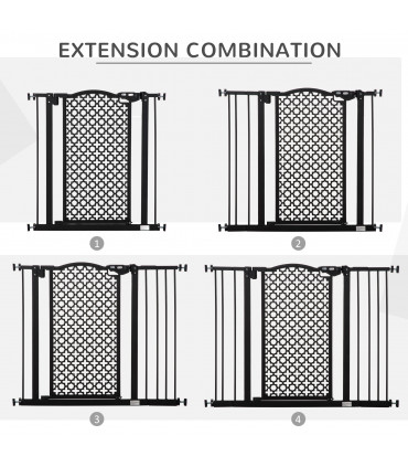 Pet Safety Gate 74-105 cm Pressure Fit Stair with Double Locking, Black Steel