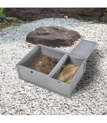 Wooden Tortoise House Grey 94L x 63W x 33H cm Durable Fir Wood Two-Room Design