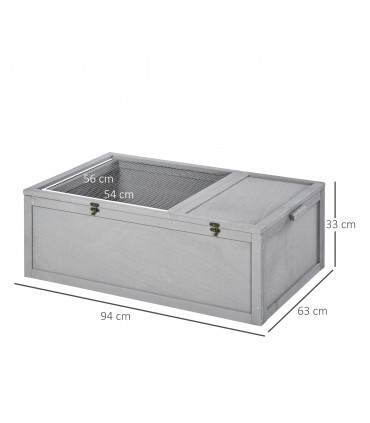 Wooden Tortoise House Grey 94L x 63W x 33H cm Durable Fir Wood Two-Room Design