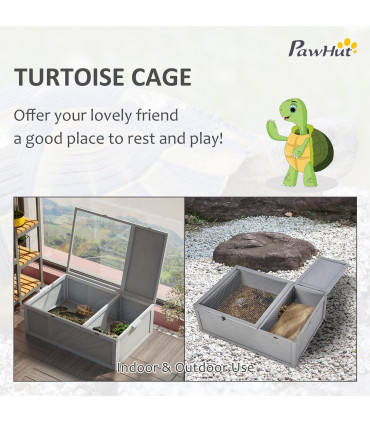 Wooden Tortoise House Grey 94L x 63W x 33H cm Durable Fir Wood Two-Room Design