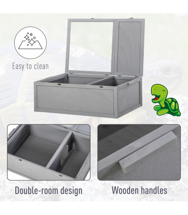 Wooden Tortoise House Grey 94L x 63W x 33H cm Durable Fir Wood Two-Room Design
